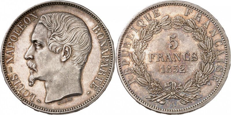 Epoque contemporaine
Deuxième République, 1848-1852. 
5 Francs 1852 A, Paris. ...