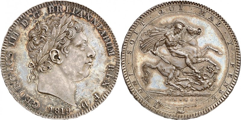 Georges III, 1760-1820. 
Crown 1819, Londres. Tête laurée à droite. Date au-des...