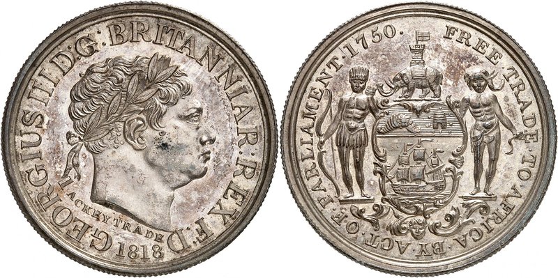 Côte d'or (Ghana) 
Georges III, 1760-1820. 
Ackey 1818. Tête laurée à droite. ...