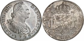 Charles IV d'Espagne, 1788-1808. 
8 Reales 1796 NG-M, Nouveau Guatémala. Buste lauré, drapé et cuirassé, à droite. Date au-dessous / Armoiries couron...