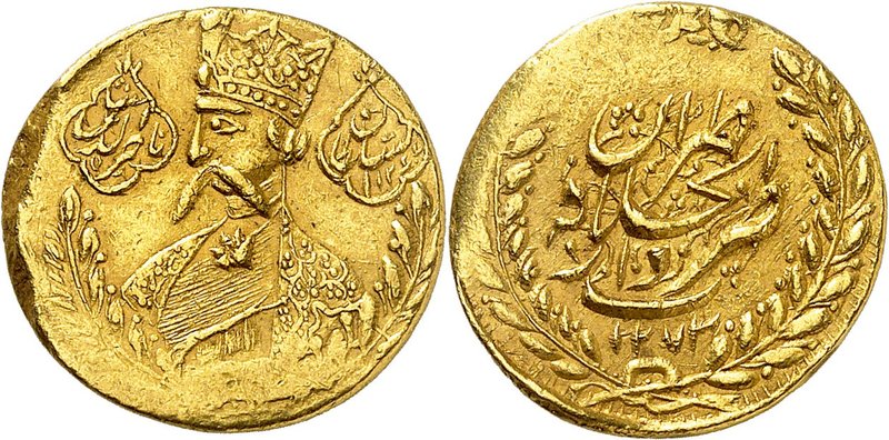 Nasir al-Din Shah, 1848-1896. 
Toman AH 1273 (1856-57), Téhéran. Buste à gauche...