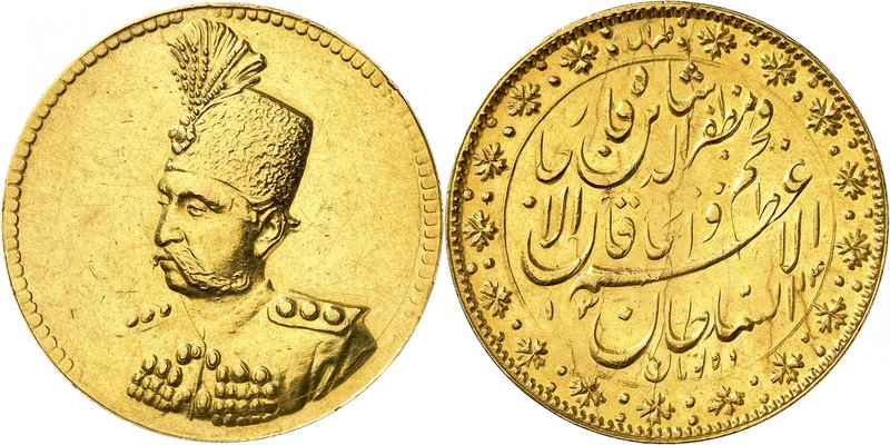 Muzaffar al-Din Shah, 1896-1907. 
10 Tomans AH 1314 (1896), Téhéran. Buste en u...