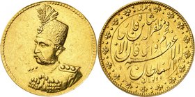 Muzaffar al-Din Shah, 1896-1907. 
10 Tomans AH 1314 (1896), Téhéran. Buste en uniforme de trois quarts à gauche / Inscription et date dans un cercle ...