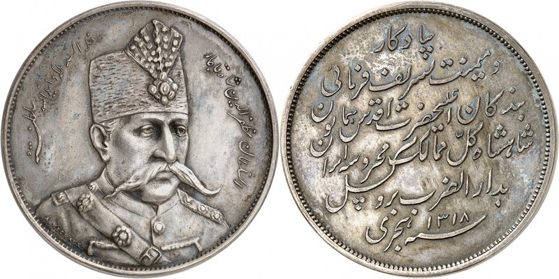 Muzaffar al-Din Shah, 1896-1907. 
5 Krans AH 1318 (1900), Bruxelles. ESSAI en A...