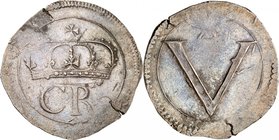 Charles I, 1625-1649. 
Crown (5 Shillings) non daté (1643-44), Dublin. Lettres C R sous une large couronne, le tout dans un cercle / Valeur dans un c...
