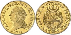 Piémont Sardaigne
Charles-Emmanuel III, 1730-1773. 
Doppia 1755, Turin. Buste nu à gauche. Date au-dessous / Ecu ovale couronné et entouré du collie...