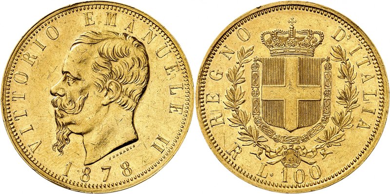 Royaume d'Italie 
Victor-Emmanuel II, 1861-1878. 
100 Lire 1878 R,Rome. Buste ...