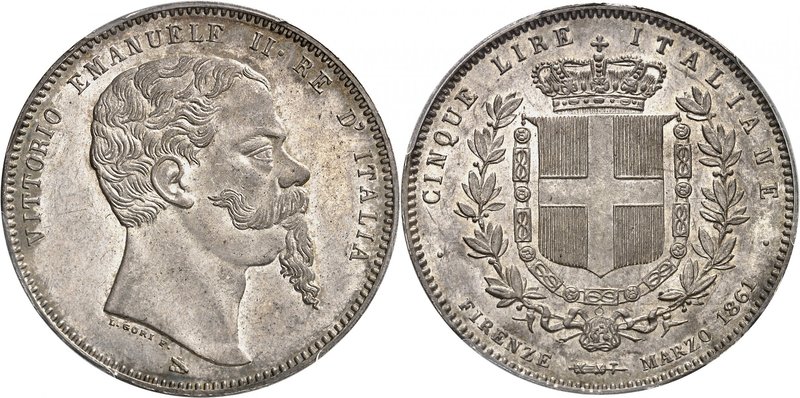 Royaume d'Italie 
Victor-Emmanuel II, 1861-1878. 
5 Lire 1861, Florence. Type ...