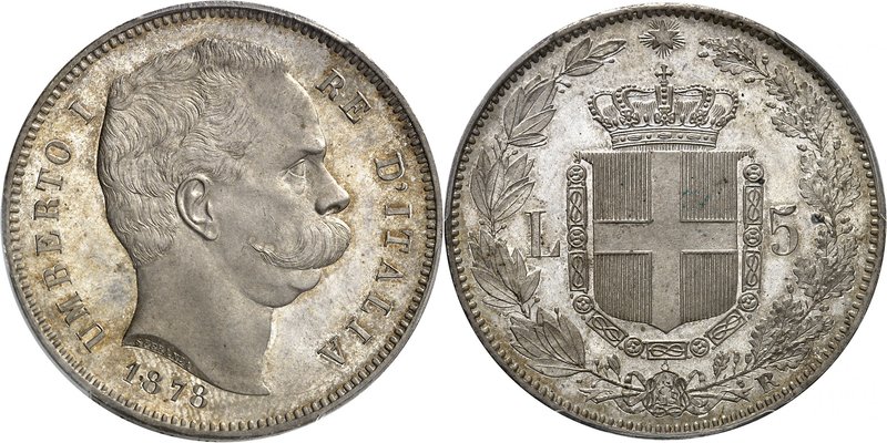 Royaume d'Italie 
Umberto I, 1878-1900.
5 Lire 1878 R,Rome. Buste à droite. Da...
