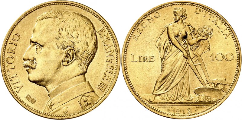 Royaume d'Italie 
Victor-Emmanuel III, 1900-1946. 
100 lire 1912 R,Rome. Buste...
