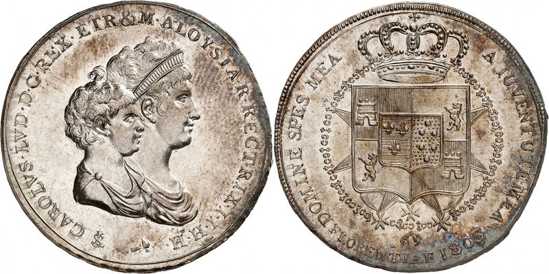 Florence
Charles-Louis, régence de Marie-Louise, 1803-1807. 
Demi-dena de 5 Li...