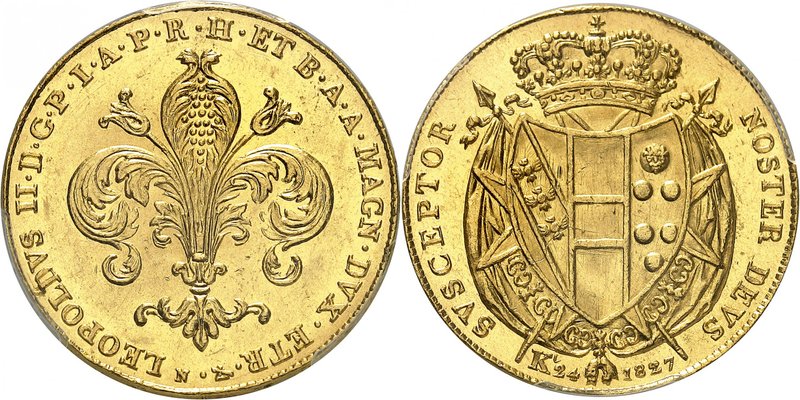 Florence
Léopold II, 1824-1859.
80 Florins de 200 Paoli 1827,Florence. Grande ...
