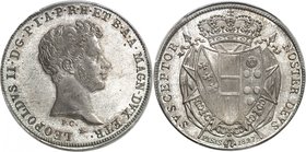 Florence
Léopold II, 1824-1859.
Demi-francescone 1827,Pise/Florence. Tête nue à droite / Ecu couronné, entouré du collier de l'ordre de la Toison d'...