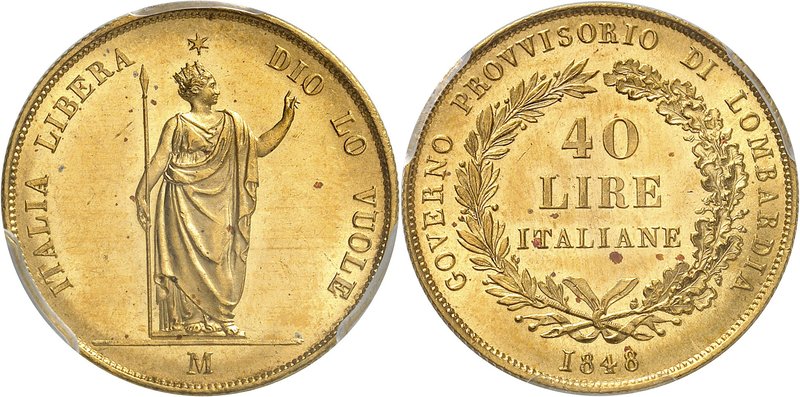 Lombardo-Vénétie 
Gouvernement provisoire de la Lombardie, 1848.
40 Lire 1848 ...