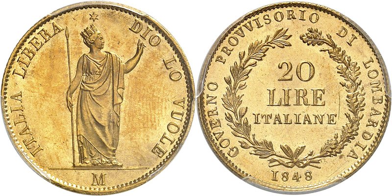Lombardo-Vénétie 
Gouvernement provisoire de la Lombardie, 1848.
20 Lire 1848 ...