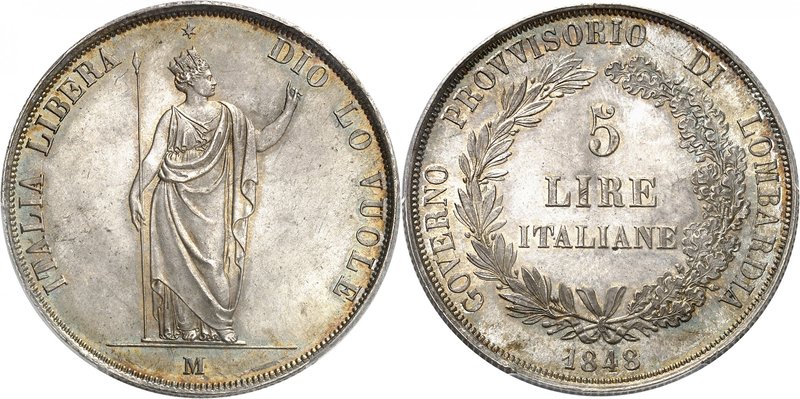 Lombardo-Vénétie 
Gouvernement provisoire de la Lombardie, 1848.
5 Lire 1848 M...