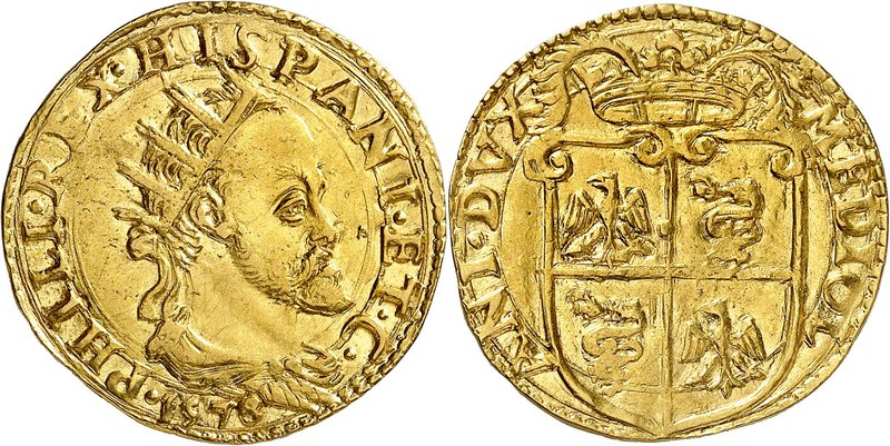 Milan
Philippe II d'Espagne, 1556-1598. 
Doppia 1578, Milan. Buste radié, drap...
