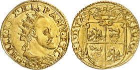 Milan
Philippe II d'Espagne, 1556-1598. 
Doppia 1578, Milan. Buste radié, drapé et cuirassé, à droite. Date au-dessous / Armoiries couronnées. 6,60g...