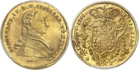 Naples - Royaume
Ferdinand IV, 1759-1825. 
6 Ducats 1766, Naples. Buste drapé à droite / Armoiries ornementées et couronnées. Valeur à l'exergue. Tr...