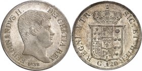 Naples - Royaume
Ferdinand II, 1830-1859.
Piastre (120 Grana) 1838,Naples. Tête nue à droite. Date au-dessous / Armoiries couronnées. Tranche inscri...