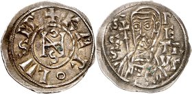 Rome et Etats pontificaux
Jean VIII et Charles III le Gros, 881-882. 
Denier non daté, Rome. Monogramme. Légende entre deux cercles de grènetis / Bu...