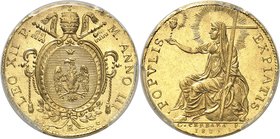 Rome et Etats pontificaux
Annibale Sermattei della Genga, Léon XII, 1823-1829.
Doppio Zecchino An III (1825) R,Rome. Armoiries surmontées des clés d...