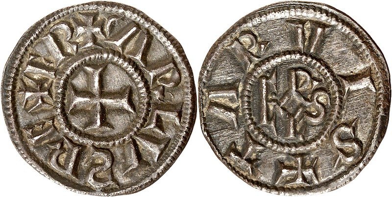 Trévise
Charlemagne, 768-814. 
Denier non daté (vers 793-812), Trévise. Croix....