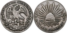 République. 
8 Reales 1840 Do-OMC, Durango. ESSAI en NICKEL ARGENTÉ. Aigle sur un cactus tenant un serpent dans son bec / Bonnet de la Liberté. Tranc...