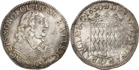 Honoré II, 1604-1662. 
Ecu 1650. Buste cuirassé à droite / Ecu couronné. 27,06g. Dav. 4305; Gad. 29. 
Très bel exemplaire.