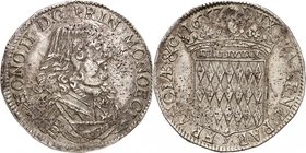 Honoré II, 1604-1662. 
Ecu 1653. Buste drapé et cuirassé à droite / Ecu couronné. 27,18g. Dav. 4306; Gad. 30. 
Très bel exemplaire.