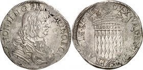 Honoré II, 1604-1662. 
Ecu 1655. Buste drapé et cuirassé à droite / Ecu couronné. 26,85g. Dav. 4307; Gad. 35. 
Très bel exemplaire.
