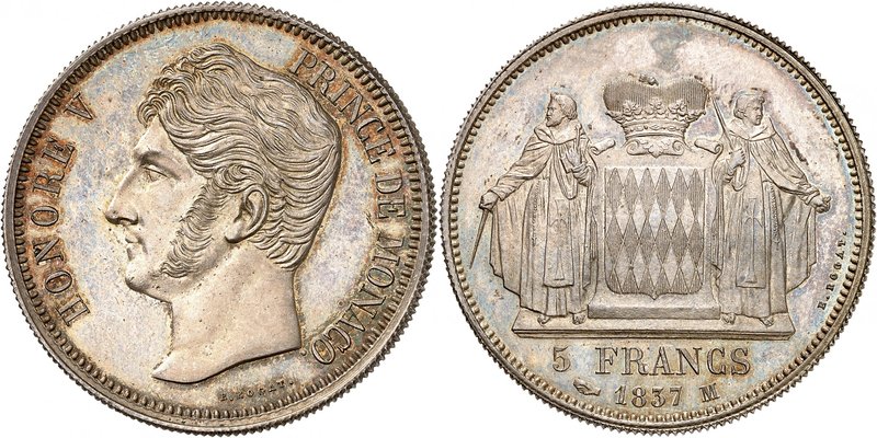 Honoré V, 1819-1841. 
5 Francs 1837 M. ESSAI en ARGENT par Rogat. Tête nue à ga...