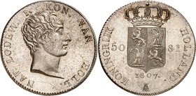 Royaume de Hollande
Louis Napoléon, 1806-1810. 
50 stuivers 1807, Utrecht. Tête nue à droite / Ecu couronné coupant la valeur. Date au-dessous. Tran...