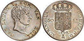 Royaume de Hollande
Louis Napoléon, 1806-1810. 
50 stuivers 1808, Utrecht. Tête nue à droite / Ecu couronné coupant la valeur. Date au-dessous. Tran...