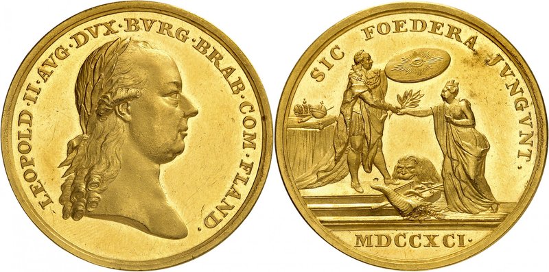 Léopold II d'Autriche, 1790-1792. 
Médaille d'hommage en or au poids de 10 duca...