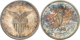 Administration américaine, 1898-1946.
Peso 1904,Philadelphie.FRAPPE sur FLAN BRUNI. Figure féminine debout à gauche, tenant un marteau qui repose sur...