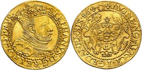 Danzig
Stéphane Bathori, 1576-1586. 
Ducat 1586, Danzig. Buste couronné, drapé et cuirassé, à droite / Armoiries ovales soutenues par deux lions. 3,...
