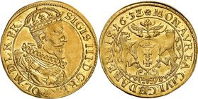 Danzig
Sigismond III, 1587-1632. 
Ducat 1632 (sur 1631), Danzig. Buste couronné, drapé et cuirassé, à droite / Armoiries ovales soutenues par deux l...