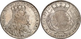 Auguste III, 1733-1763. 
Taler 1753, Leipzig. Buste couronné, drapé et cuirassé, à droite / Armoiries ovales couronnées, entourées de deux palmes. 29...