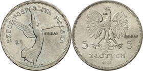 Première République, 1918-1939. 
5 Zlotych 1928, Bruxelles. ESSAI en CUPRO-NICKEL. Personnage ailé debout à droite. Poinçon "26" dans le champ gauche...