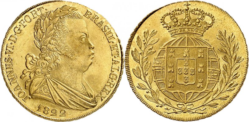 Jean VI, 1816-1826.
Peça (6400 Reis) 1822,Lisbonne.Buste lauré et drapé à droit...