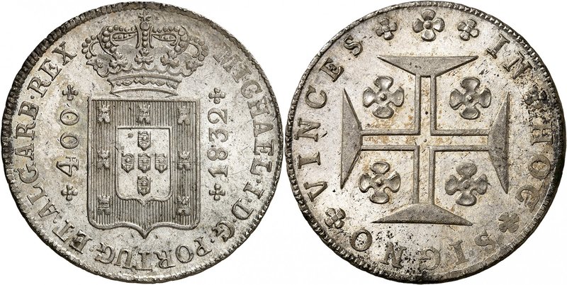 Miguel I, 1828-1834.
400 Reis 1832, Lisbonne.Ecu du Portugal sous une couronne....