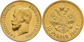 Gold coins of the Russian Empire
Nicolas II, 1894-1917. 
Lot de 6 pièces de 10 Roubles en or 1898, 1902, 1902, 1902, 1903 & 1904, Saint-Pétersbourg....