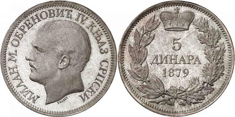 Principauté de Serbie
Milan Obrenovic IV, 1868-1882. 
5 Dinara 1879, Vienne. T...