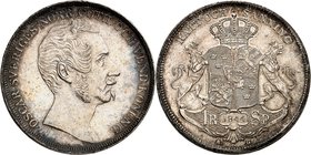 Oscar I, 1844-1859. 
Riksdaler 1844, Stockholm. Tête à droite / Armoiries couronnées entre deux lions debout. Date en-dessous. Dav. 353; KM 661.
Sup...