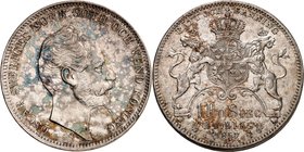 Oscar I, 1844-1859. 
Riksdaler 1857, Stockholm. Tête à droite / Armoiries couronnées entre deux lions debout. Date en-dessous. Dav. 355; KM 689.
PCG...