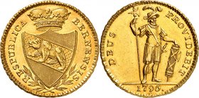 Berne
2 Doublons 1796, Berne. Ecu couronné / Guerrier debout de face. Date à l'exergue. 15,26g. Fr. 186; HMZ 2-211f.
Superbe.
