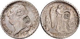 Berne
Ecu 1792 - An 4 A, avec contremarque de 40 Batz (1816-1819). Tête nue de Louis XVI à gauche. Date au-dessous. Ecusson bernois en contremarque /...