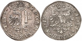 Genève
Ecu 1622 R-G (Jean Richard et François Grenus), Genève. Armoiries de Genève / Aigle bicéphale d'empire couronnée. 28,20g. Dav. 4621; Demole 48...