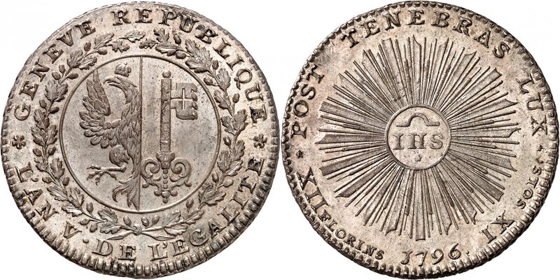 Genève
12 Florins et 9 Sols 1796, Genève. Armoiries circulaires de Genève dans ...